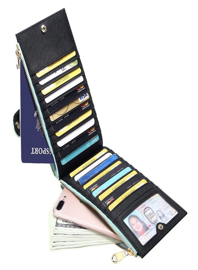 YOUBDM Womens Slim Wallet RFID Blocking Bifold Credit Card Holder Leather Multi Card Organizer with 2 Zipper Pockets - Image 2